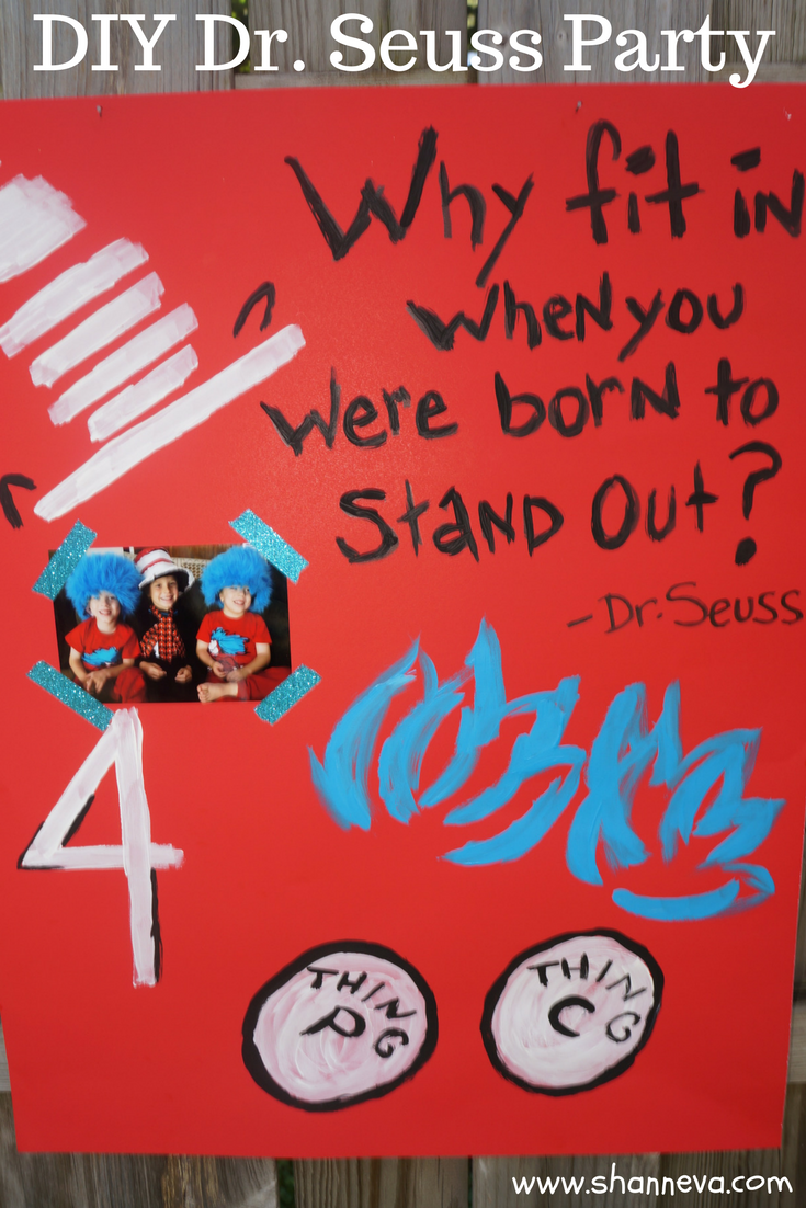 DIY Dr. Seuss Party #DrSeuss #Seuss #Partyplanning #Thing1andthing2 #Catinthehat #DIYart